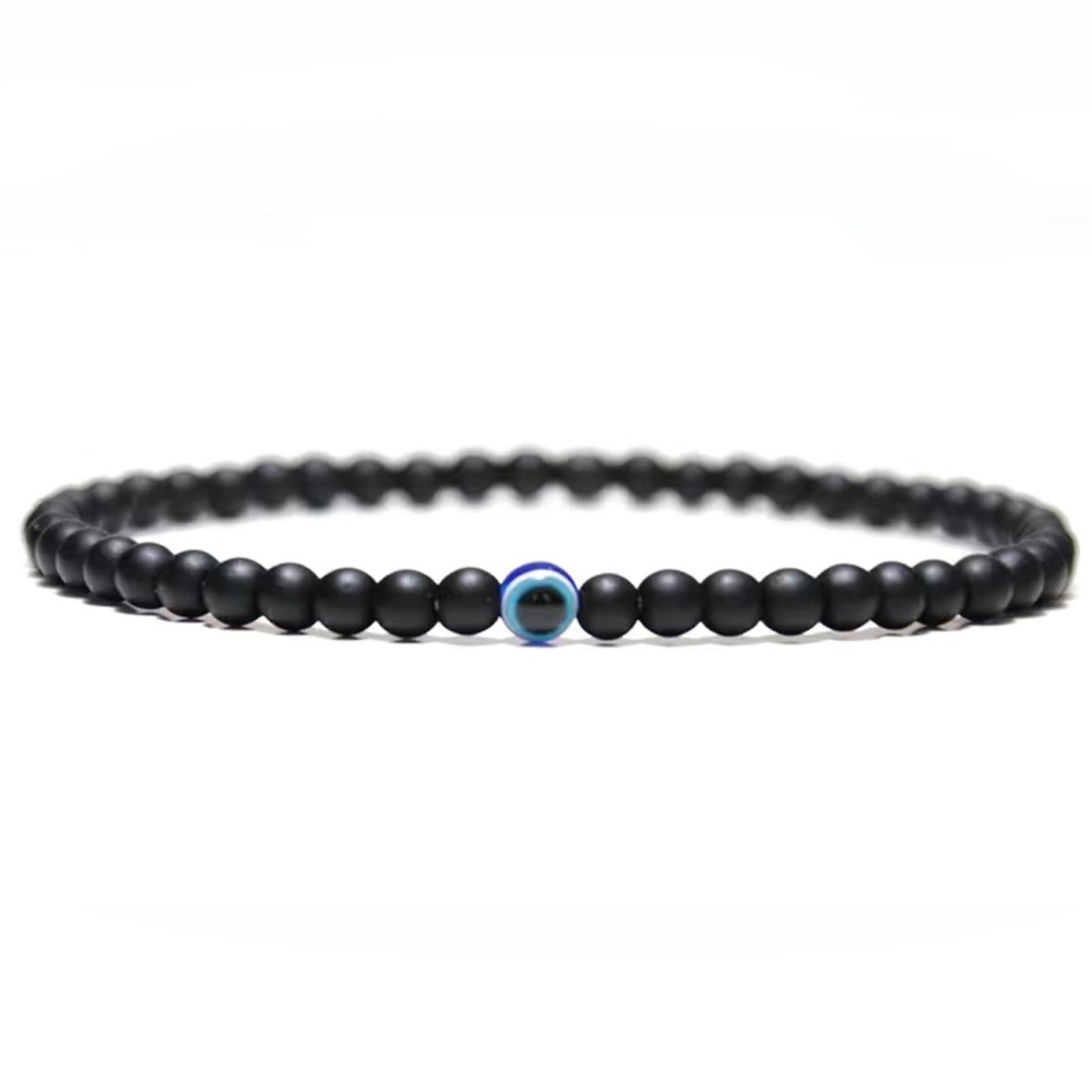 Mens Bracelet Natural Stone Evil Eye Bracelet Obsidian Hematite Elastic Jewelry